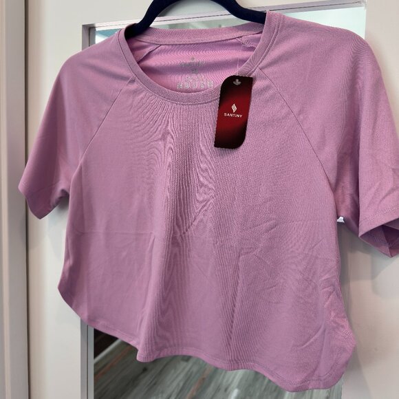 Santiny Purple Size xs Womens Crop Top Athletic Wear Workout Shirt NWT - Picture 4 of 5
